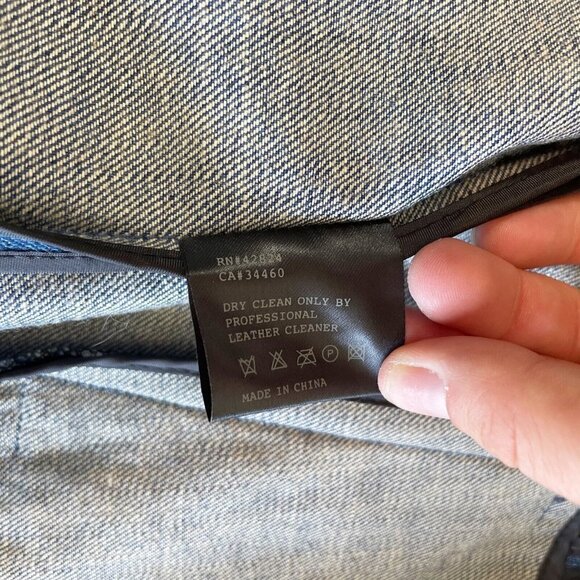 Veda Womens Moto Denim Jacket Leather Sleeve Blue S Wool Waterfall Blazer Crop - Picture 5 of 6